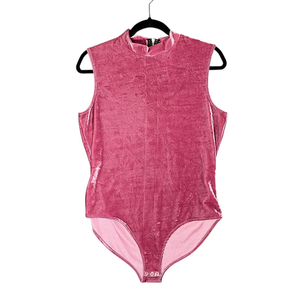 Los Angeles Apparel Velvet Bodysuit‎ Slvls Mock Neck Mauve Party Clubwear Top XL